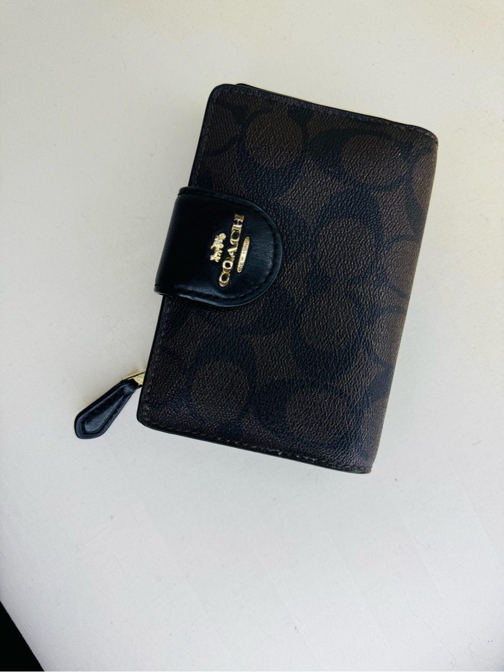 Coach Brown & Black Signature Zip-Around Phone Wallet